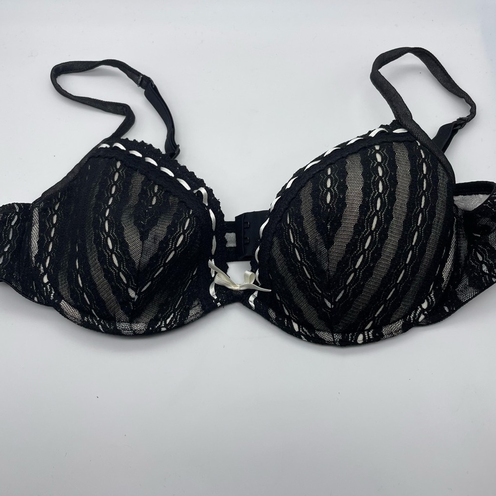 intimissimi Black White Lace Bra Padded Bow Underwear Adjustable Straps Size 34C